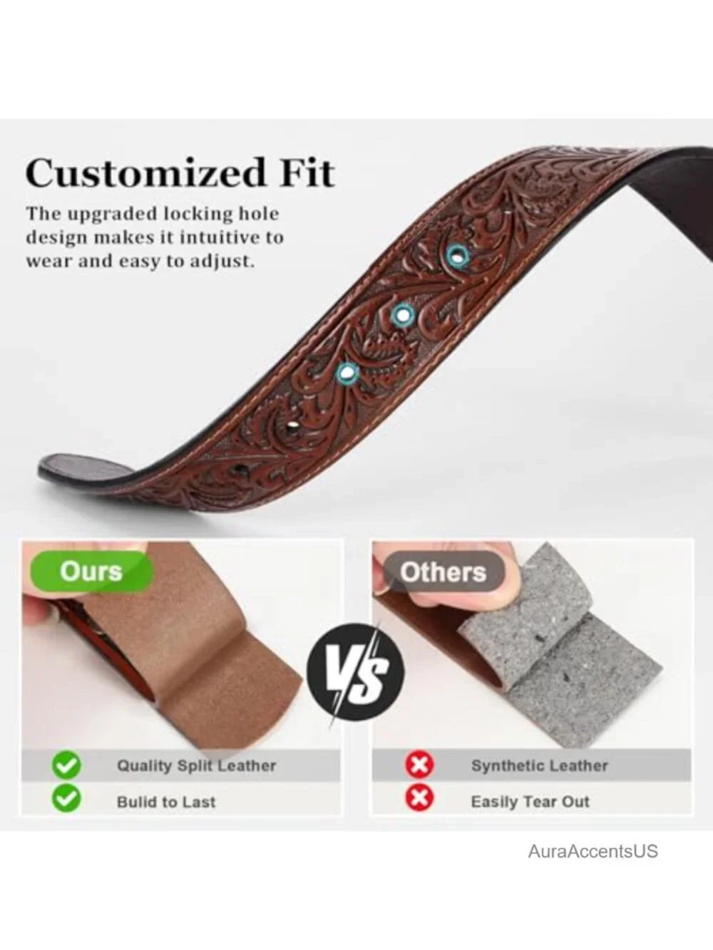 Genuine Leather Cowboy Belt with Longhorn Buckle, Embossed, Western Style for
